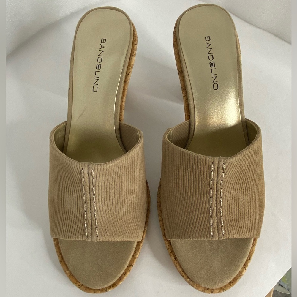 Bandolino Women's Tan Cork Heeled Sandals Size 8M Leather Upper NWOT